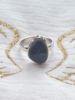 Sterling Silver Blue Opal Gemstone Ring - Elegant Women's Jewelry Size 8